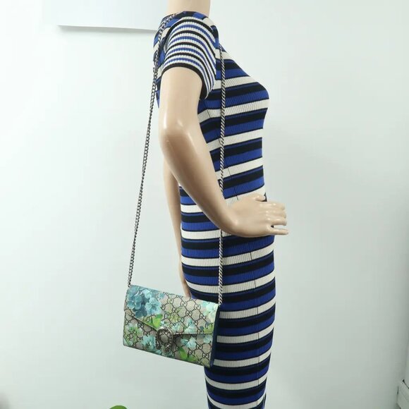 100% Auth GUCCI Dionysus Chain Wallet Blue Blooms Canvas Shoulder Bag 922-121324 - Picture 12 of 12